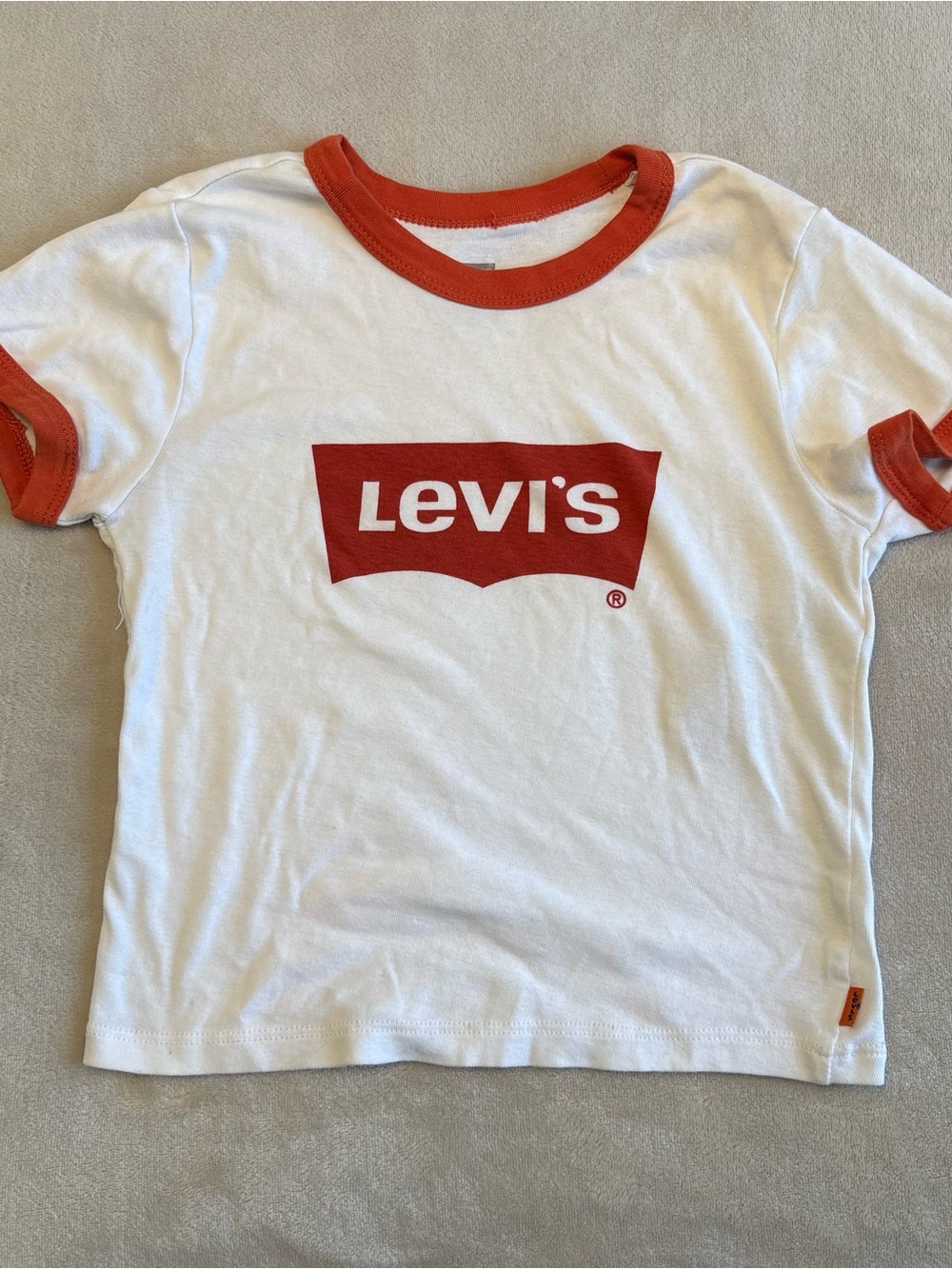 Levi's White Baby Tee with Red Logo and Trim